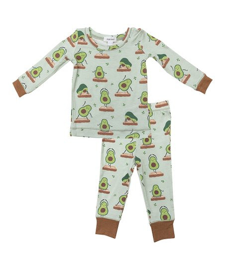 Green & Brown Avocado Yoga Loungewear Set - Toddler & Kids | Zulily