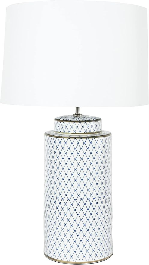 Creative Co-Op Ceramic Traditional Table lamp with Linen Shade, White and Light Blue Finish, Coas... | Amazon (US)