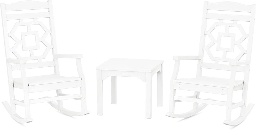 Martha Stewart by POLYWOOD Chinoiserie 3-Piece Outdoor Rocking Chair Set with Patio Side Table, W... | Amazon (US)