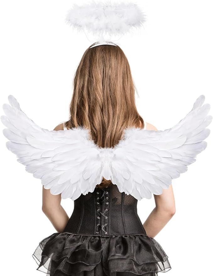 Angel Wings, Feather Angel Wings and Halo, Angel Wings Costume for Adult Kids Women Girls Hallowe... | Amazon (US)