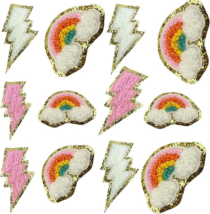 IXUEYU 3D Colorful Castle Bow Chenille Rainbow Embroidered Patches Iron on Embroidery Applique St... | Amazon (US)