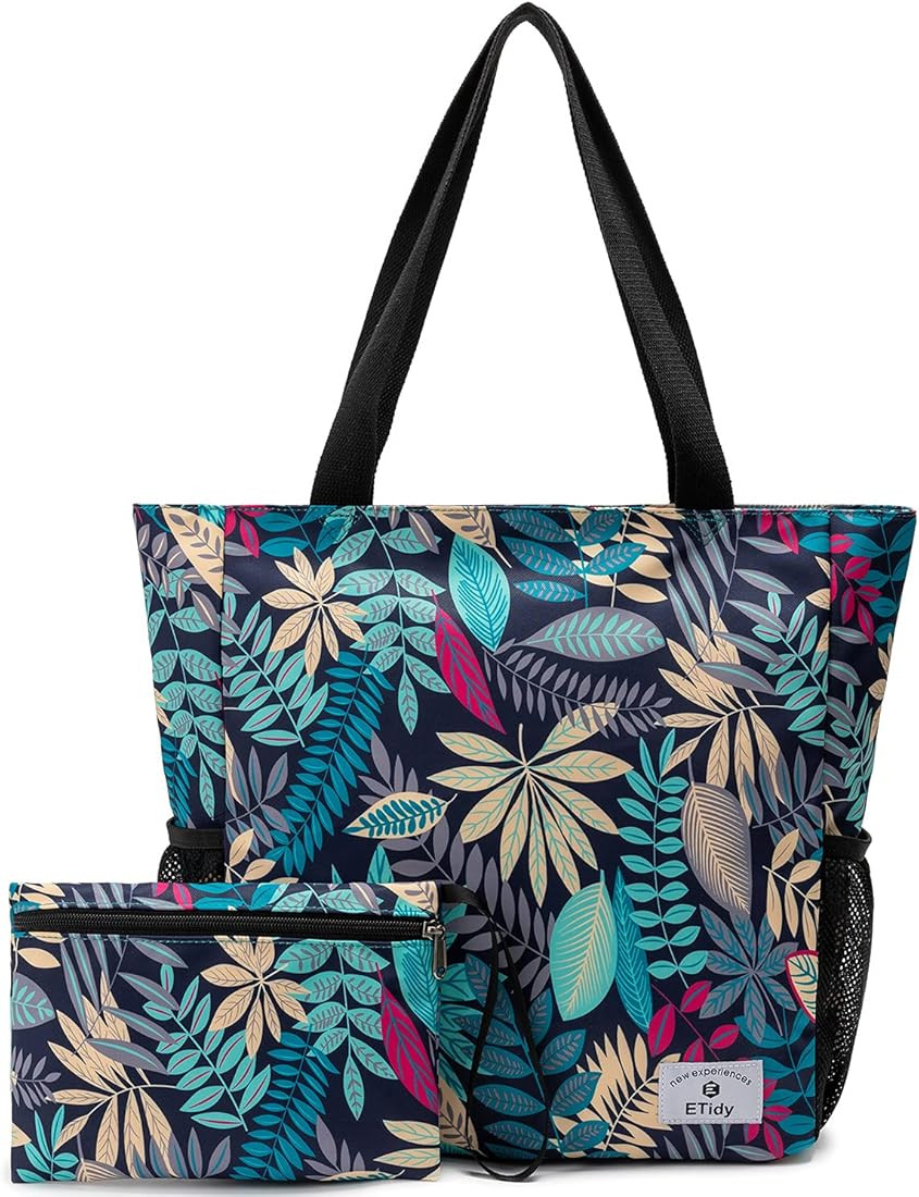 ETidy Large Capacity Foldable Tote Bag With Zipper Waterproof Sandproof Women Beach Bag Handbag G... | Amazon (US)