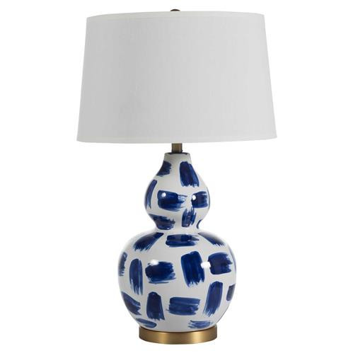 Gabby Luca Modern Double Gourd Blue Painted White Ceramic Table Lamp | Kathy Kuo Home
