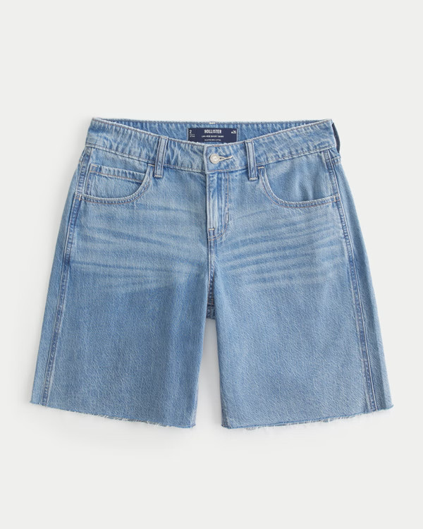 Low-Rise Longer Length Baggy Denim Shorts | Hollister (US)