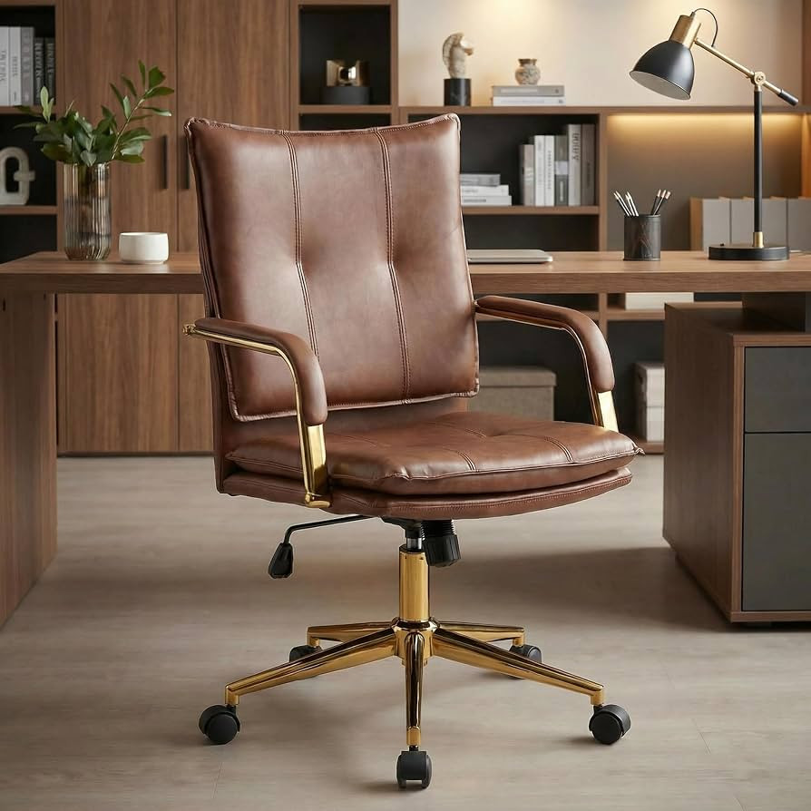 MOJAY Office Chair, Leather Desk Chair, Brown Desk Chair, Mid Century Modern Office Chair, Swivel... | Amazon (US)