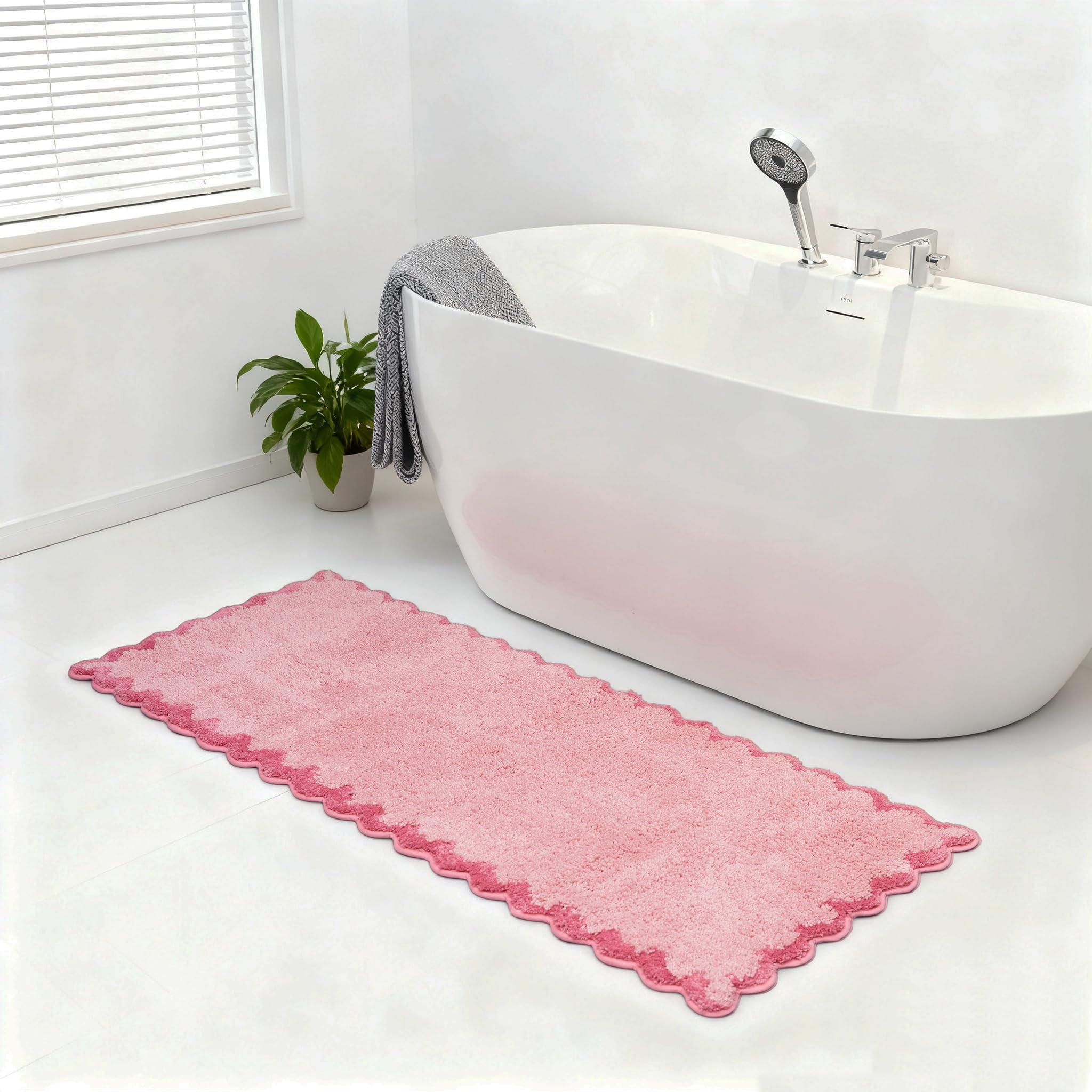 ORTIGIA Long Cute Scalloped Bathroom Rugs Runner, Fun Green Plush Microfiber Scallop Bath Mats No... | Amazon (US)