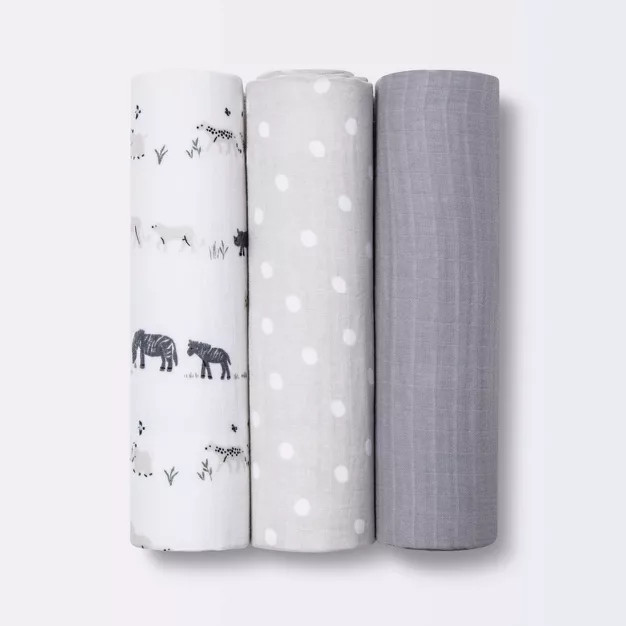 Muslin Swaddle Blankets 3pk - Cloud Island™ Two by Two Animals | Target