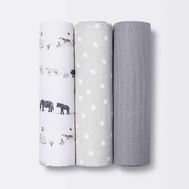 Muslin Swaddle Blankets 3pk - Cloud Island&#8482; Two by Two Animals | Target