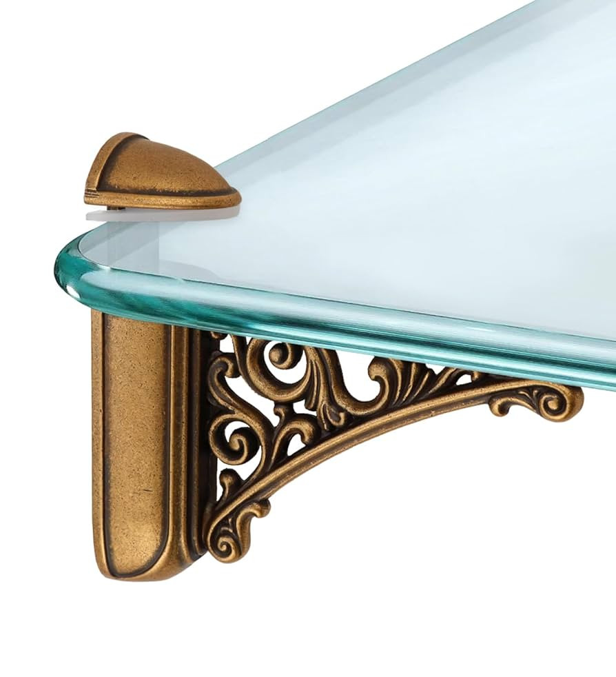 Adjustable Glass Floating Shelf Brackets 2 PCS Antique Glass Shelf Brackets,Wall Mount Door Clamp... | Amazon (US)