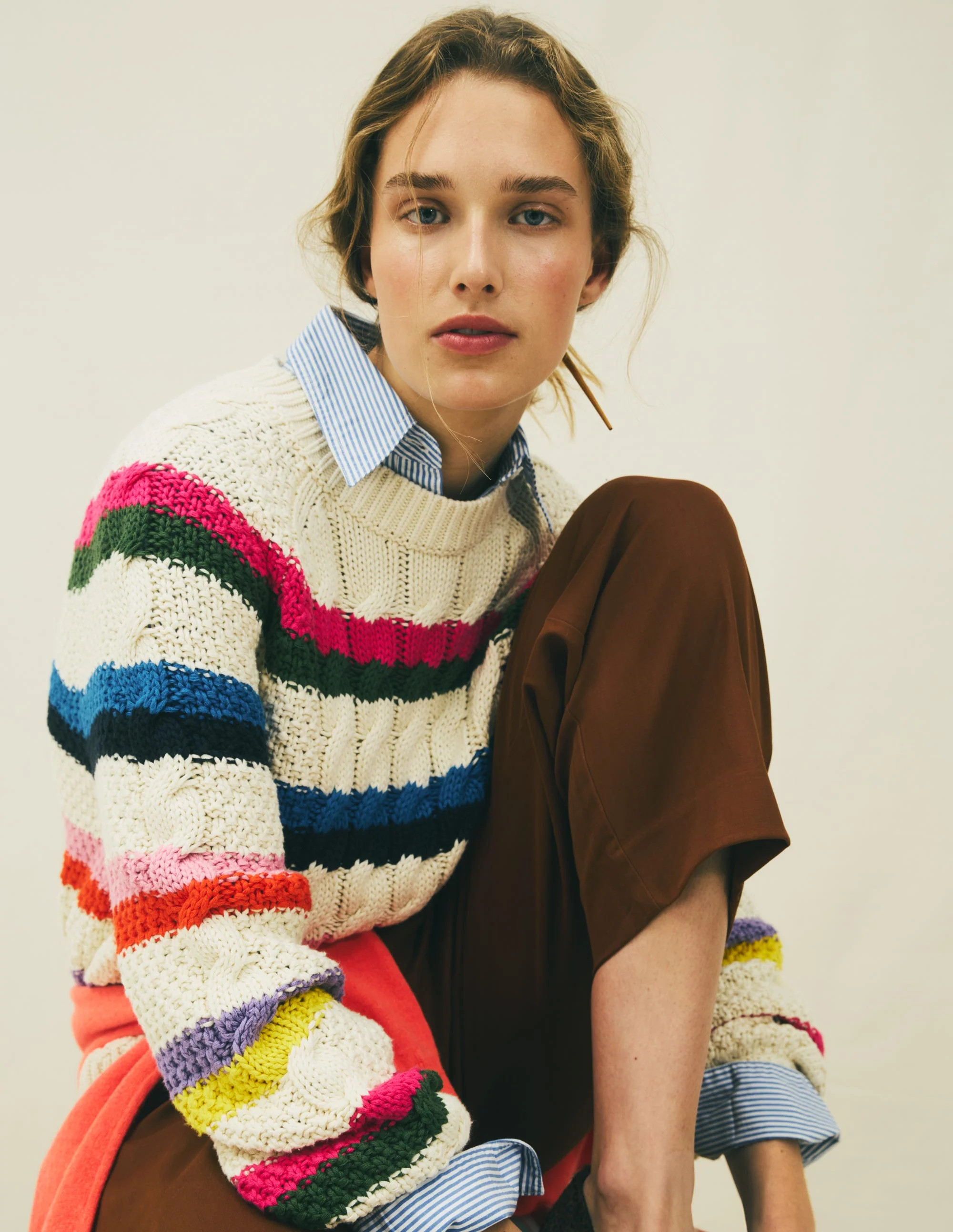 Cotton Cable Jumper-Warm Ivory, Rainbow | Boden (US)