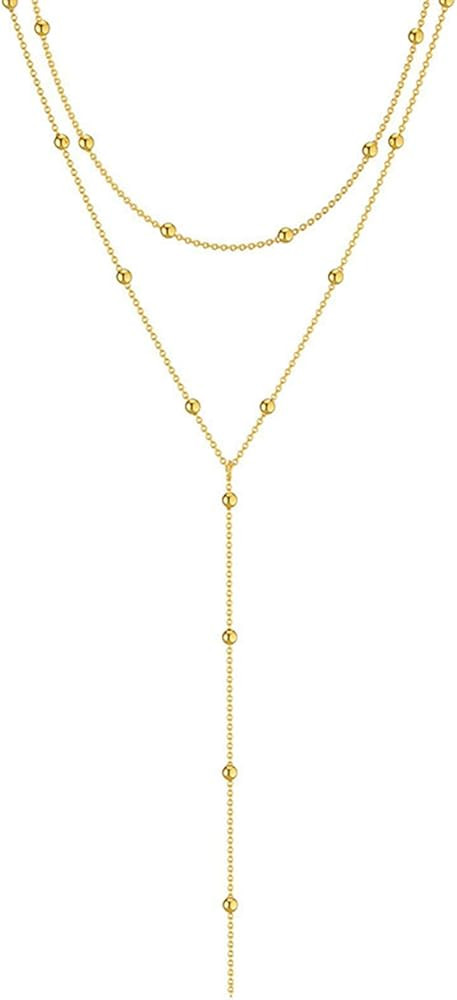 Luxval Lariat Gold Necklace for Women, Dainty Long Necklace 14k Gold Plated/Silver Y-Shaped Penda... | Amazon (US)