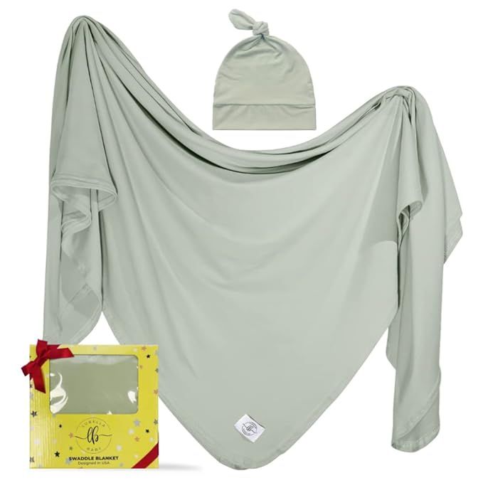 Large Stretchy Swaddle Blankets 47" - Newborn Bamboo Swaddle and Hat Set - Jersey Receiving Baby ... | Amazon (US)