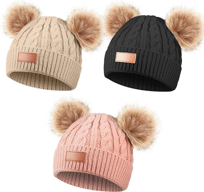 Kids Winter Pompom Hat Knitted Ski Beanie Hat Double Pom Beanie Cap for Girls Boys, for 1-3 Years... | Amazon (US)