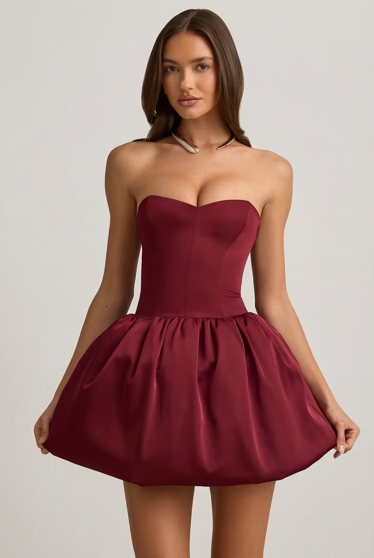 Convertible Bow-Detail Bubble Hem Midaxi Dress in Wine Red | Oh Polly