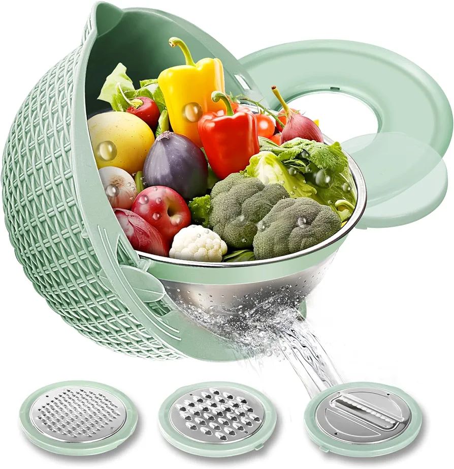 4-1 Colander with Mixing Bowl Set, Food Strainers and Colanders for Kitchen with Vegetable Slicer... | Amazon (US)