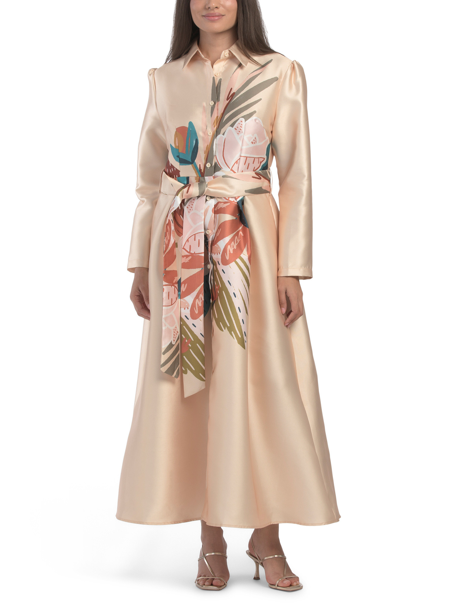 Bouquet Print Button Down Tea-length Dress | TJ Maxx