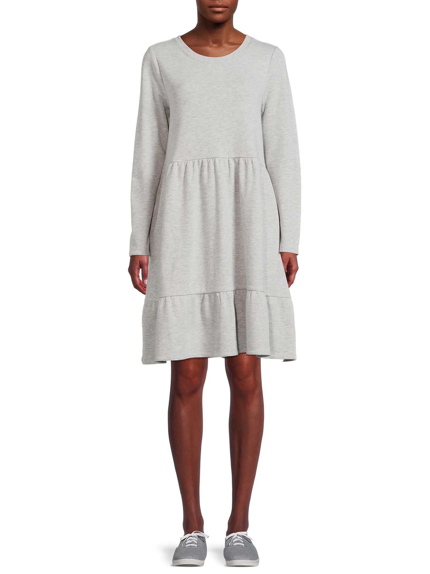 Time and Tru Women's Tiered Sweatshirt Dress - Walmart.com | Walmart (US)