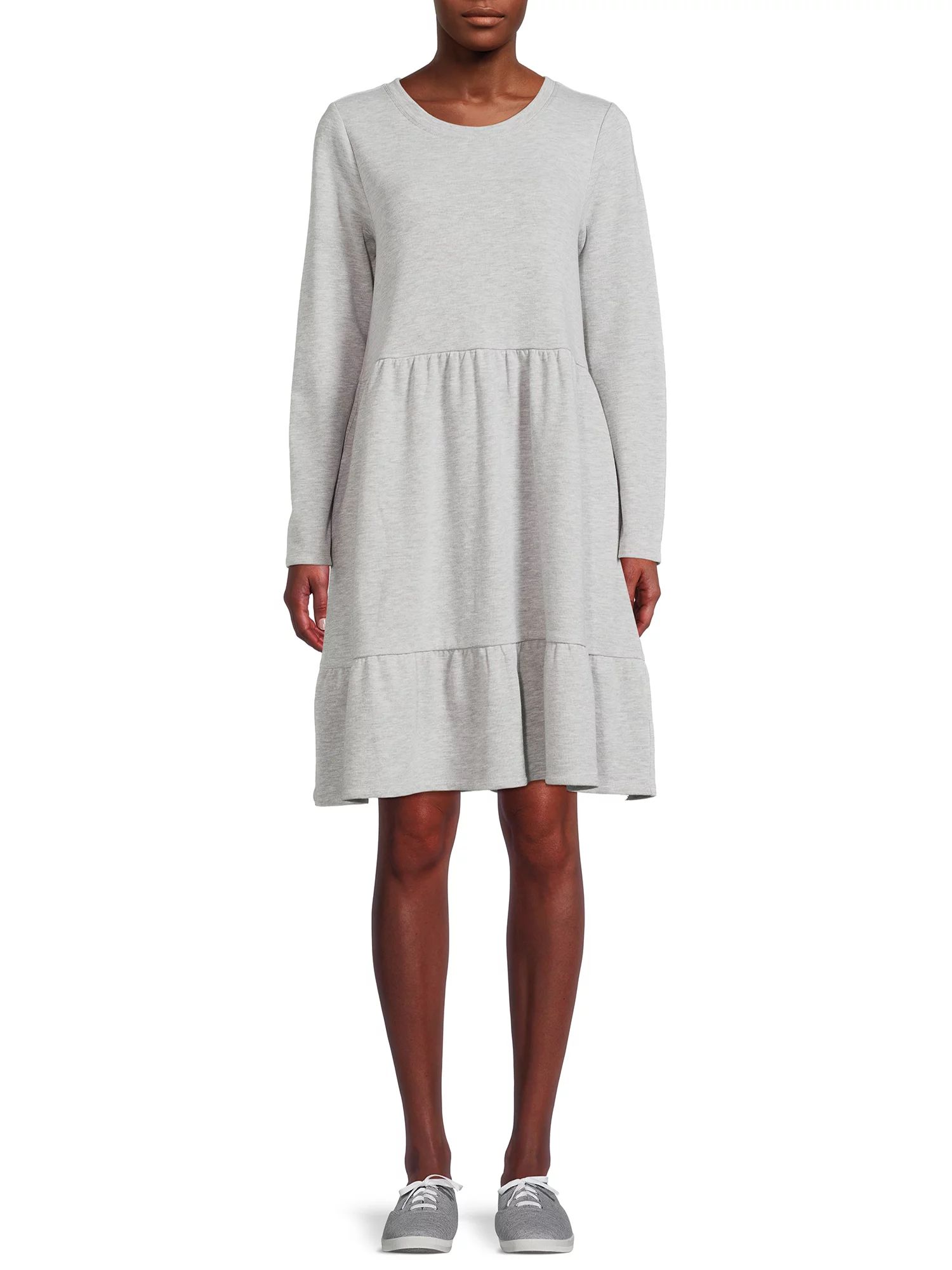 Time and Tru Women's Tiered Sweatshirt Dress | Walmart (US)