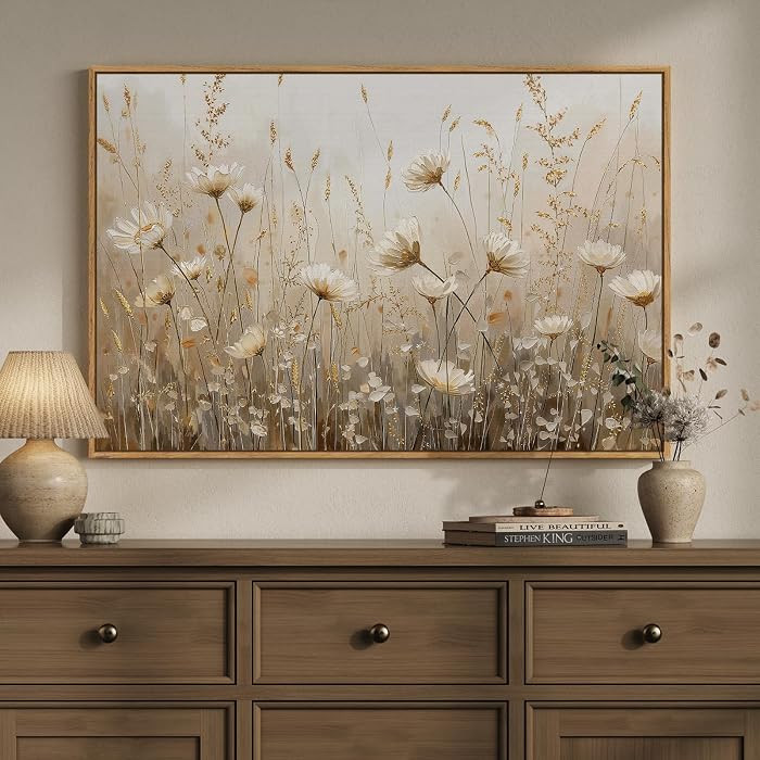 Framed Vintage Rustic Neutral Floral Wall Art for Living Room, 24x36 In | Amazon (US)