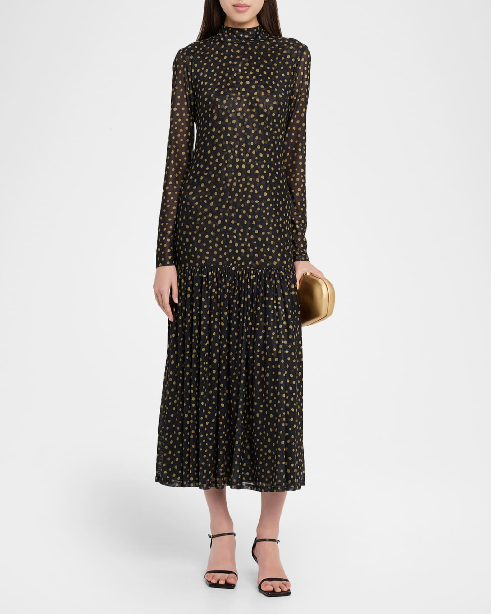 Leylani Polka-Dot Mesh Maxi Dress | Neiman Marcus