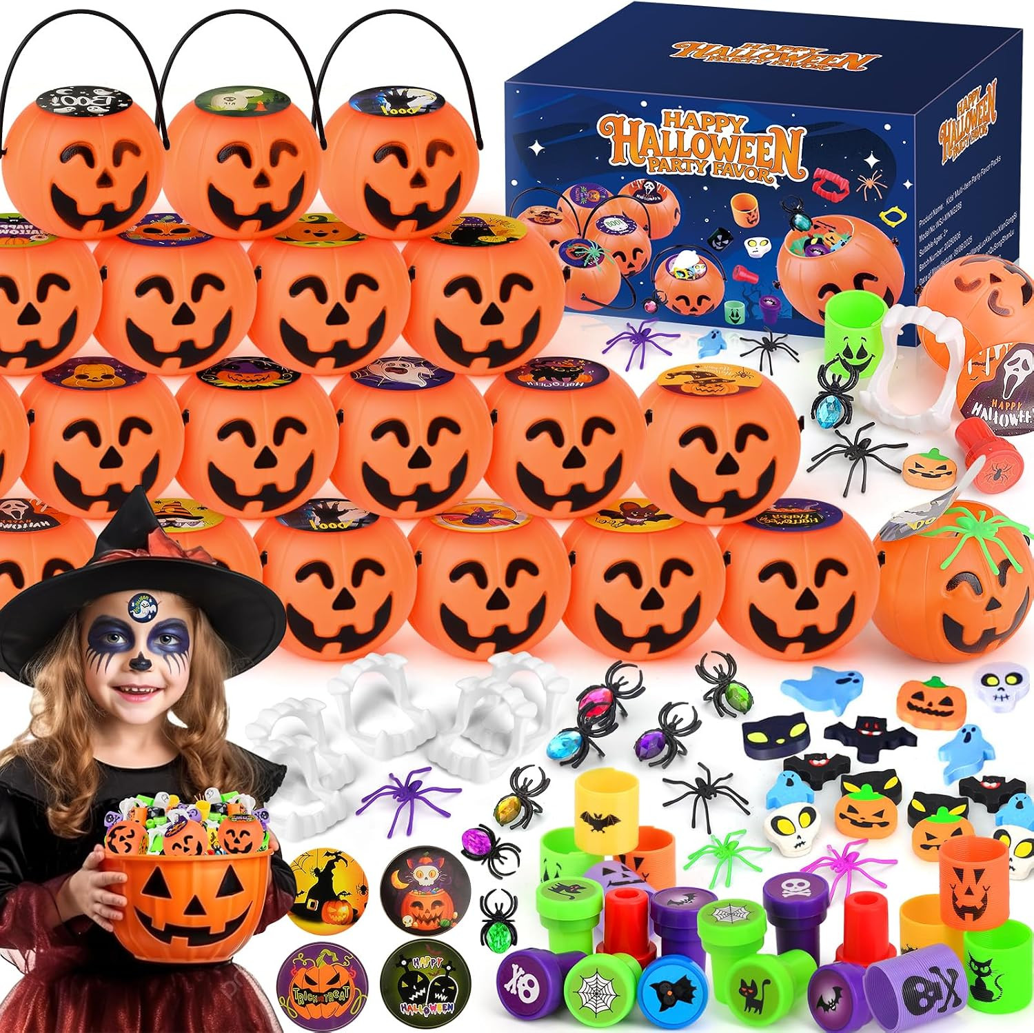 288PCS Halloween Party Favors, Mini Pumpkin Buckets, Halloween Toys | Amazon (US)
