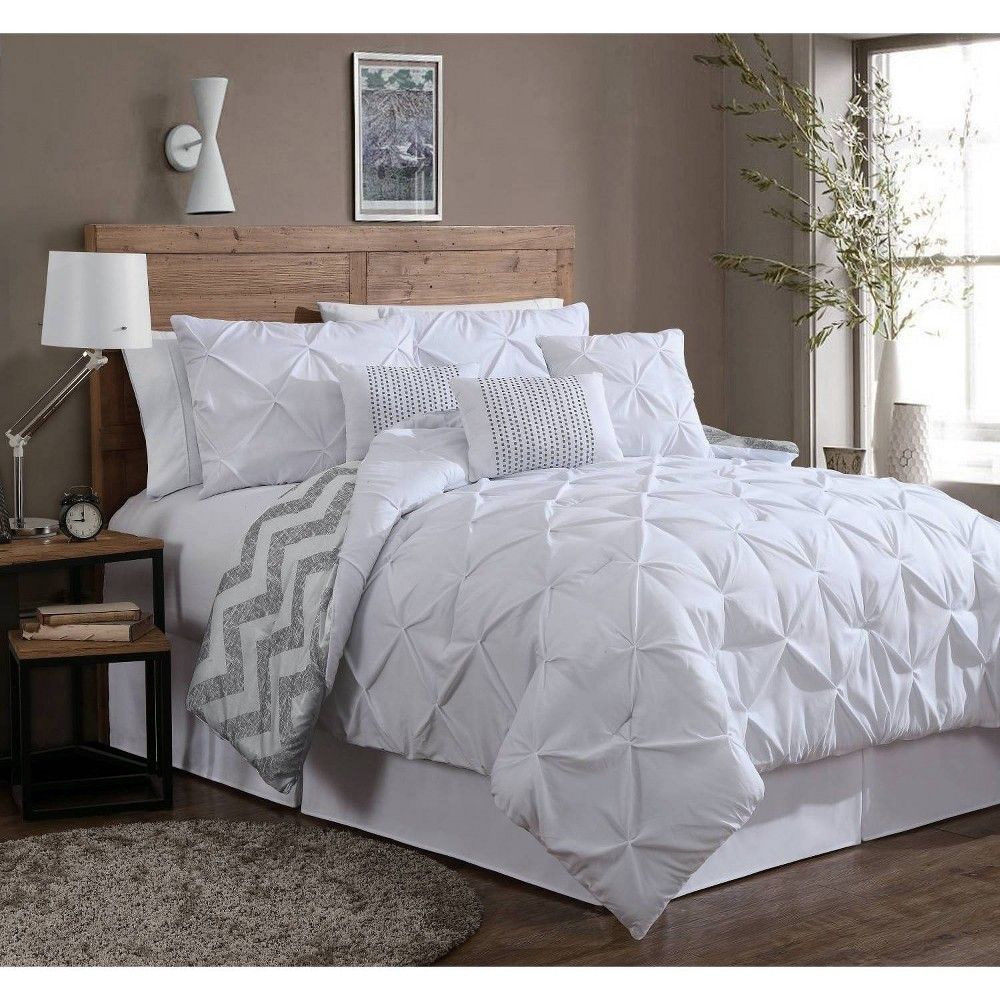 Queen 7pc Ella Pinch Pleat Comforter Set White - Geneva Home Fashion | Target