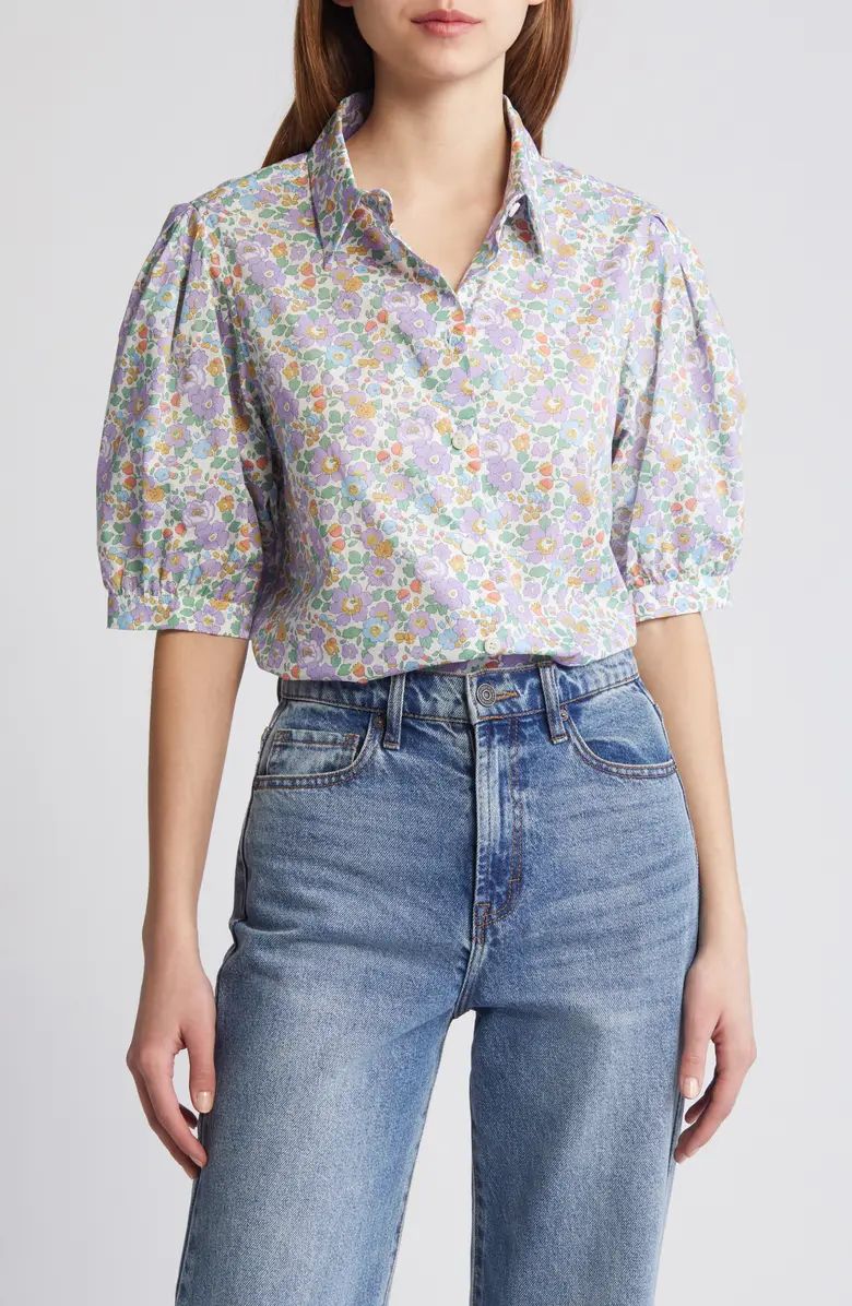 Floral Puff Sleeve Cotton Shirt | Nordstrom
