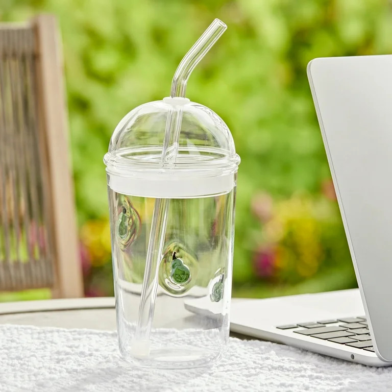 Better Homes & Gardens Glass Sipper Pear Icon With Glass Lid, 16 Ounce Capacity | Walmart (US)