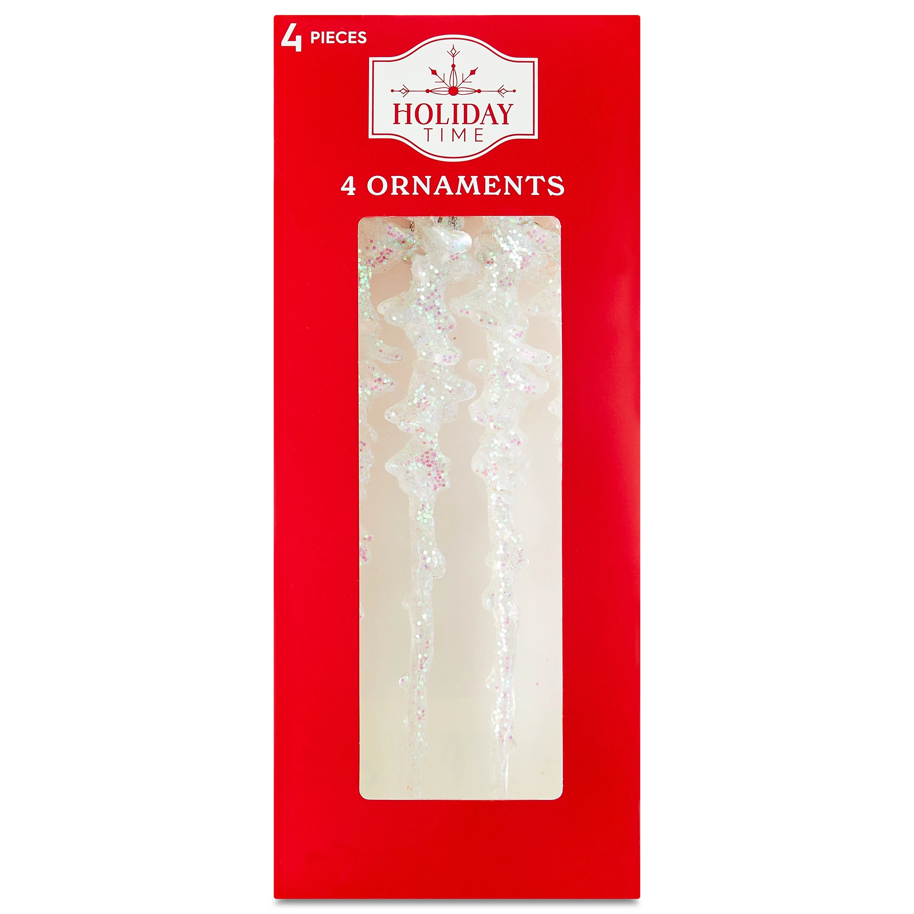 Clear Iridescent Glitter Icicle Christmas Ornaments, 10", 4 Count, by Holiday Time | Walmart (US)
