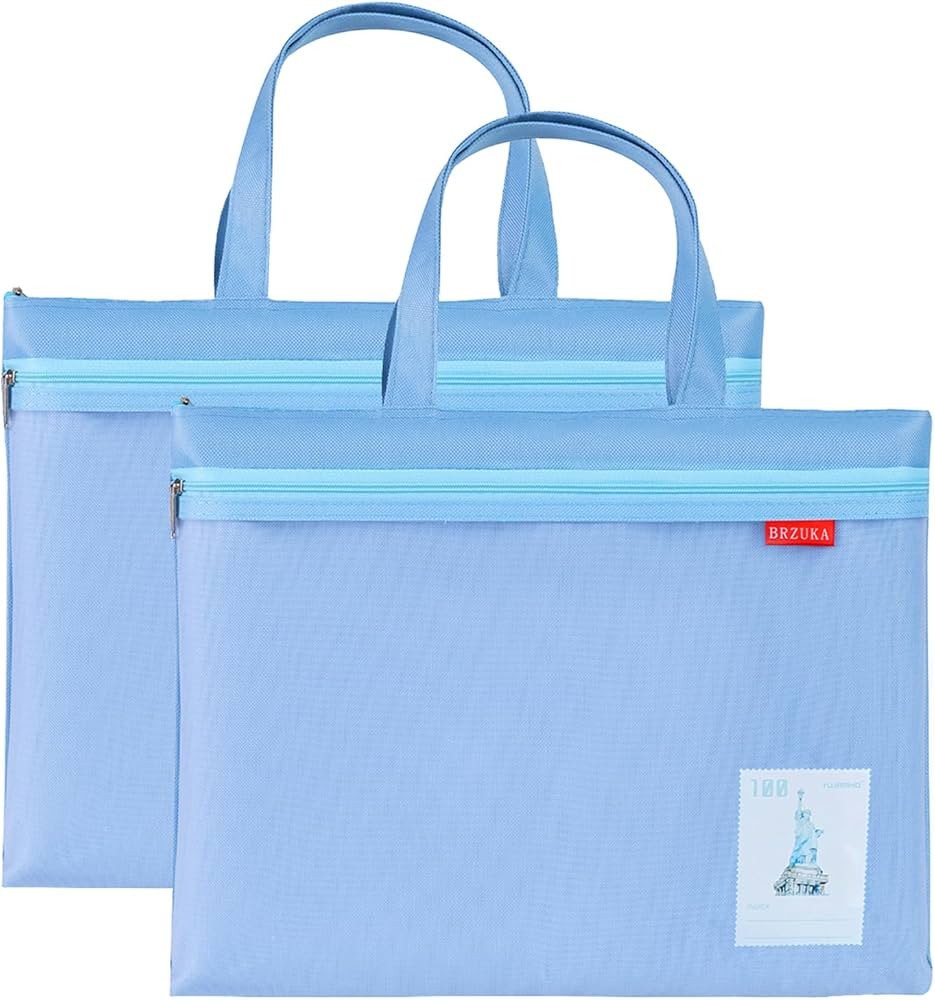 Mesh Zipper Pouch 11x13.7 in, A4 Double Pocket Waterproof File Bag with Handle, Document Storage for School/Travel/Office/Puzzle (Blue, 2pcs) | Amazon (US)