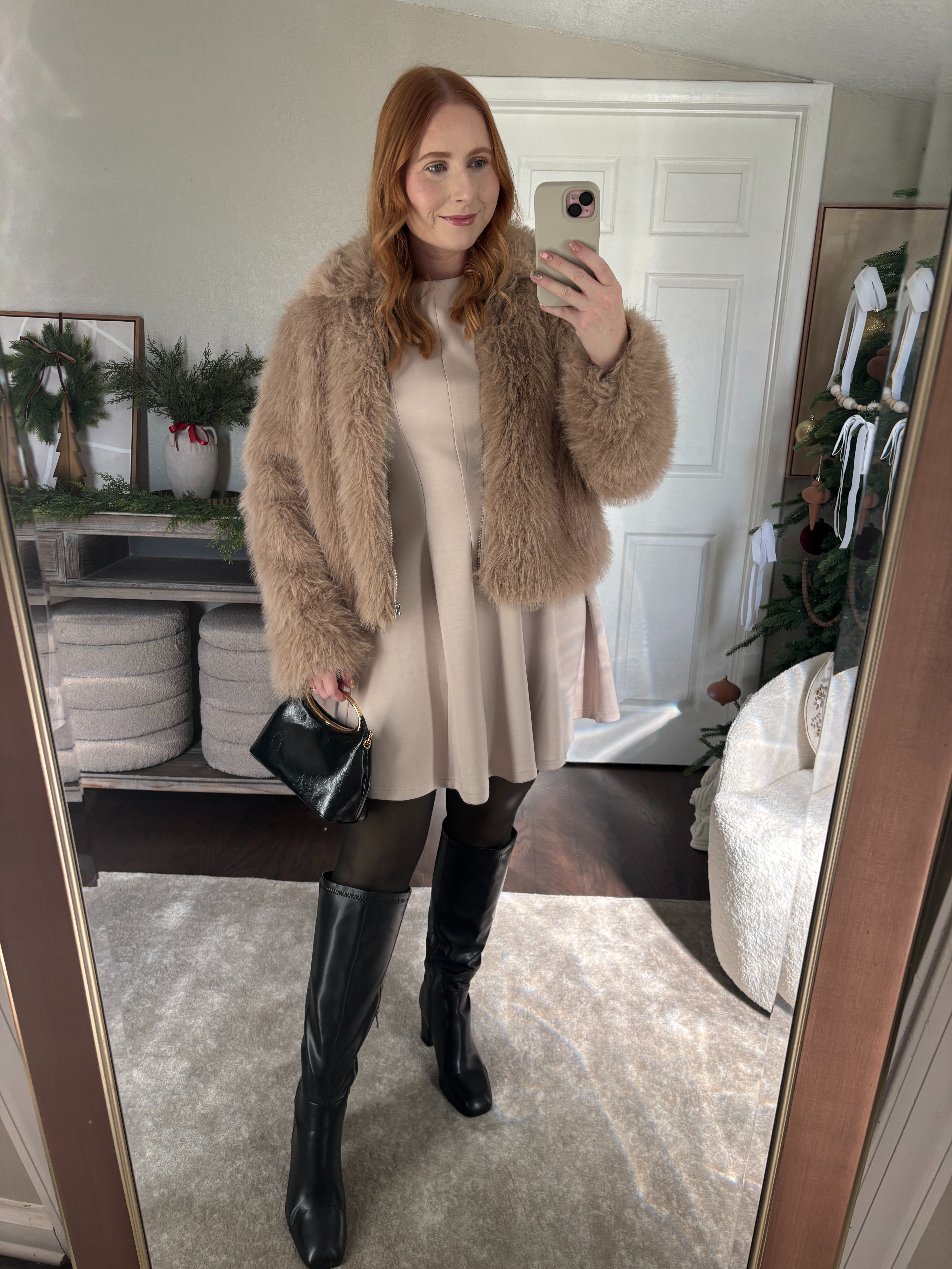 winter outfit idea! thermal tights, mini dress, faux fur coat size medium 

 #LTKHoliday #LTKootd #LTKSeasonal