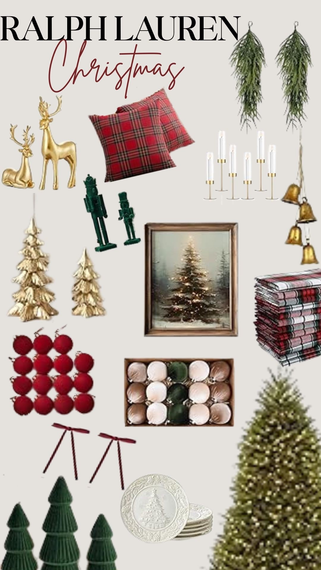 Ralph Lauren Christmas vibes! 🎄✨ I pulled together my favorite classic holiday pieces — plaid pillows, gold reindeer, velvet ornaments, tabletop trees, nutcrackers, brass bells, candles, and the prettiest Christmas greenery. Everything you need to style a traditional, elevated, timeless holiday home.

Ralph Lauren inspired decor, holiday home finds, classic Christmas style, luxe Christmas decor, traditional holiday styling, Christmas living room inspiration, plaid holiday accents.

#LTKSeasonal #LTKCyberWeek #LTKHoliday