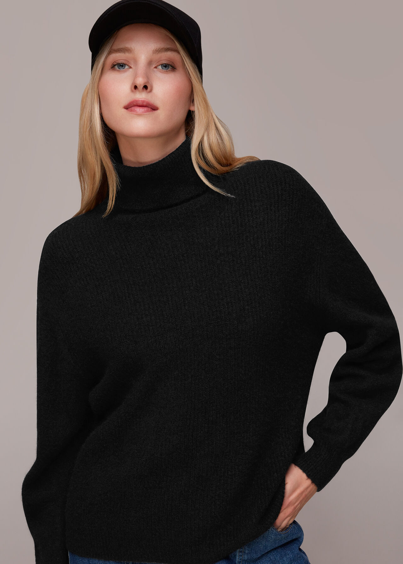Black Ribbed Roll Neck Jumper | WHISTLES | | Whistles