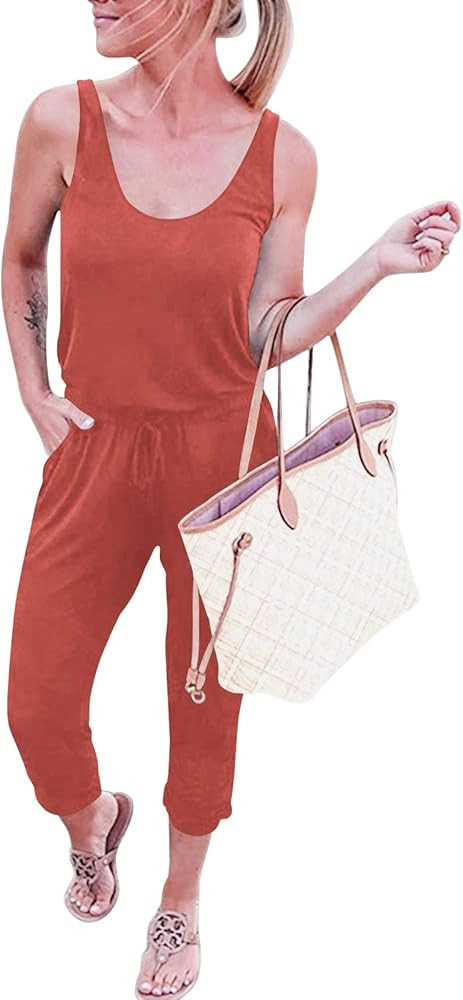 ANRABESS Women's Summer Tank Jumpsuit Casual Loose Sleeveless Beam Foot Elasitic Waist Jumpsuit R... | Amazon (US)