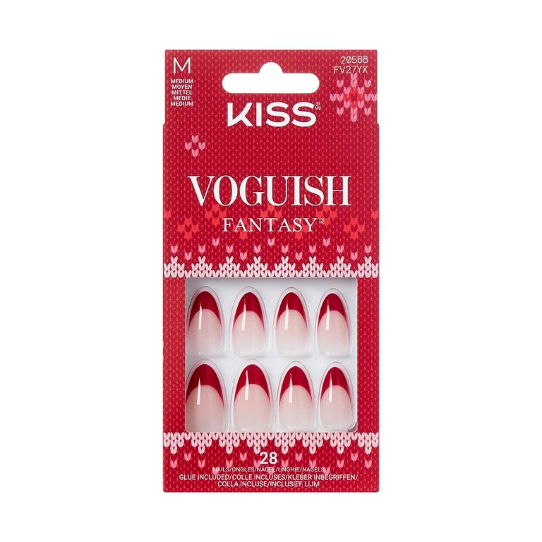 KISS Voguish Fantasy Holiday Press On Nails Almond, ‘Little Elves’, Red, Medium, 28 Count | Walmart (US)