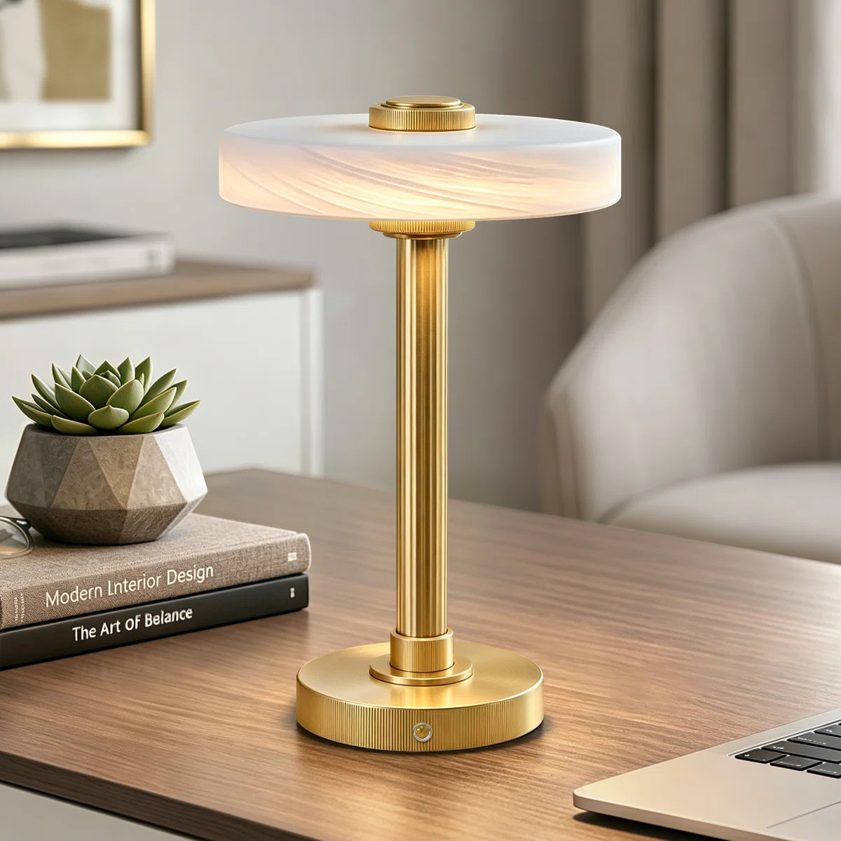 12" Modern Metal LED Rechargeable Table Lamp with Touch Dimmable Light | Wayfair North America
