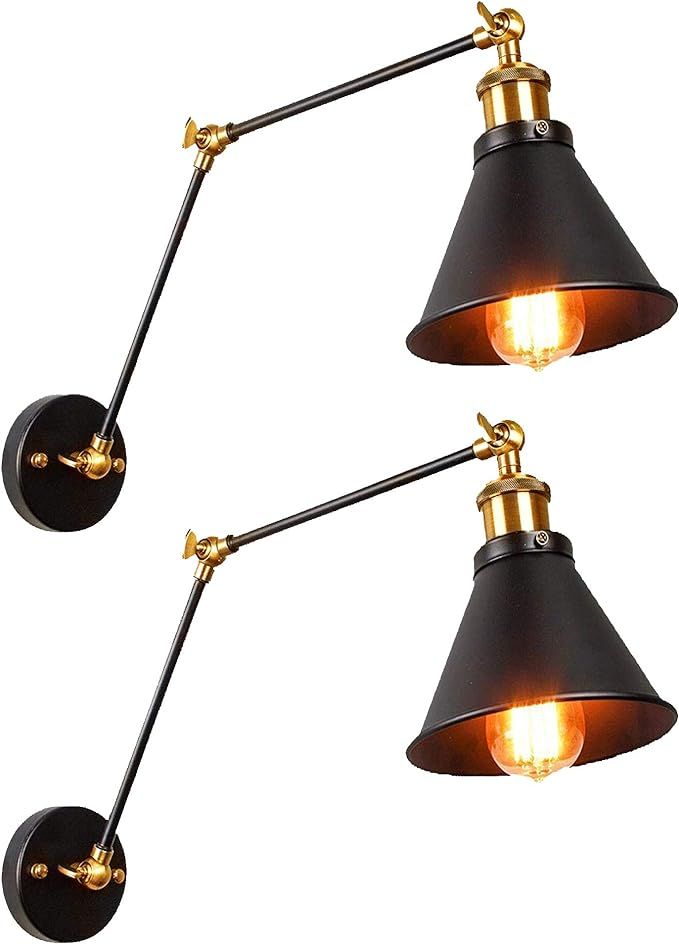 Wall Lamp,2 Pack,Industrial Swing Long Arm Wall Light Adjustable, Jiguoor E26 Vintage Wall Sconce... | Amazon (US)