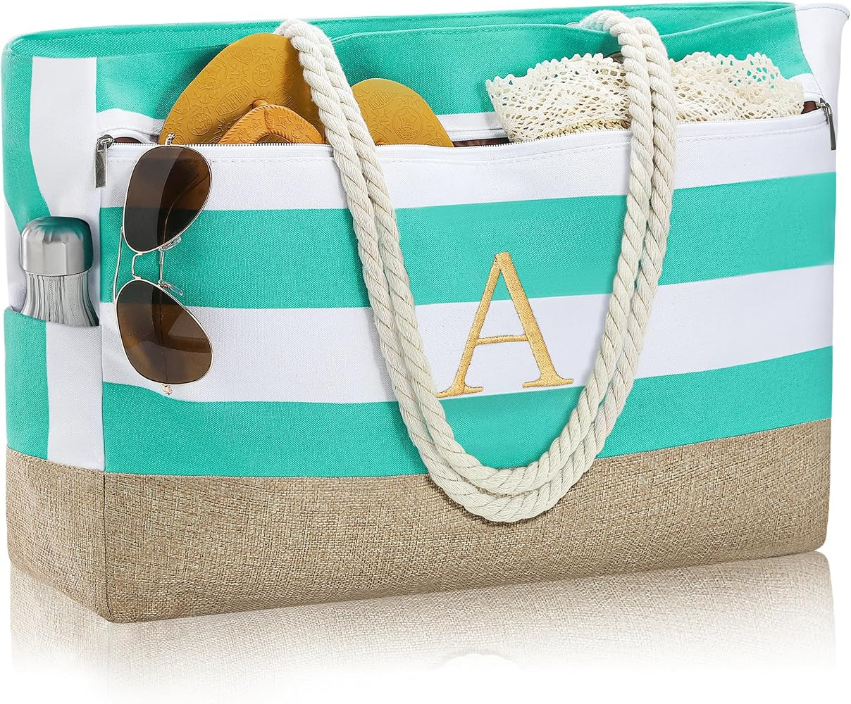 YOOLIFE Large Initial Beach Bag Waterproof Tote Zipper Bag Personalized Gifts for Women Her Birth... | Amazon (US)
