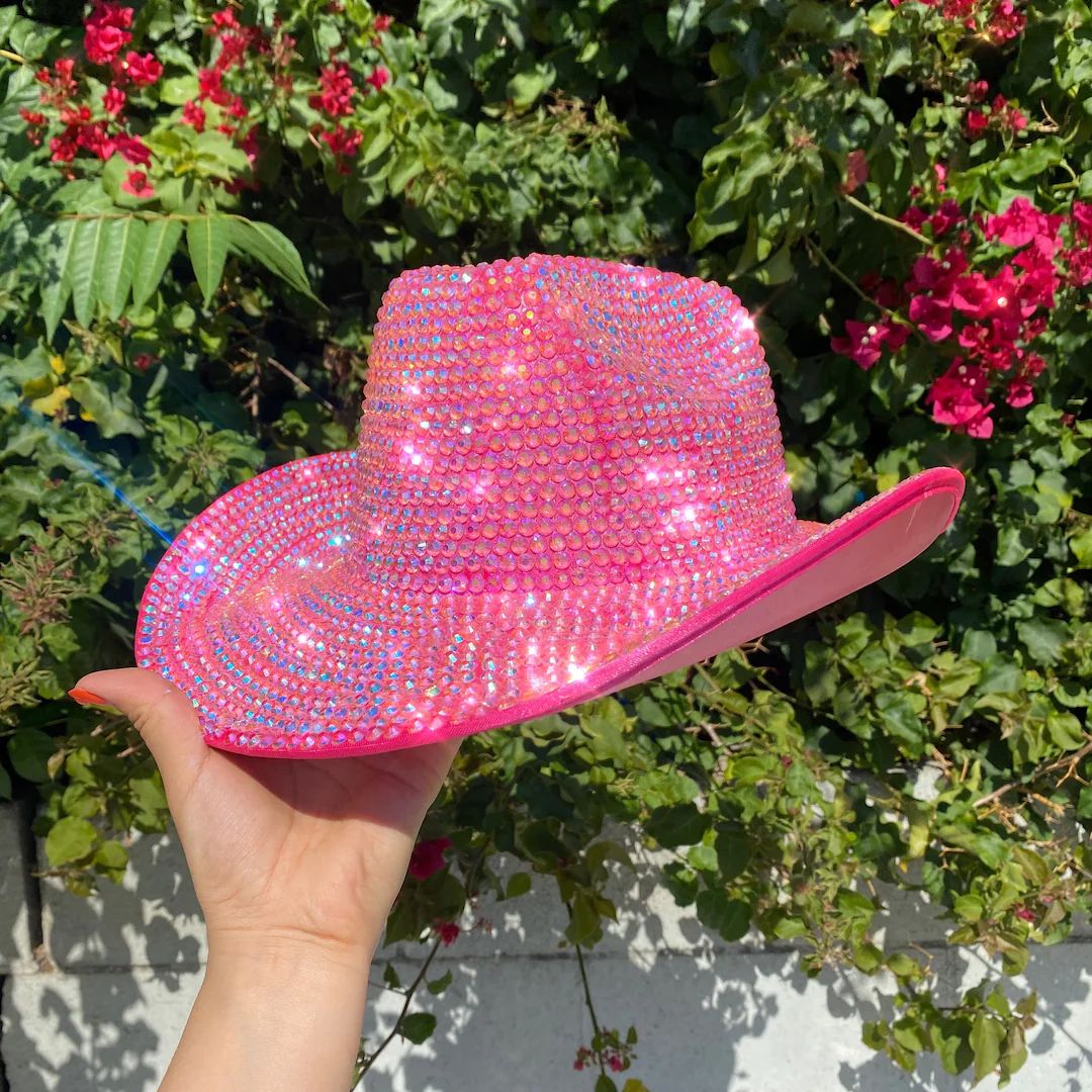Pink Fully Rhinestone Cowboy Hat, Diamond Cowboy Hat - Etsy | Etsy (US)