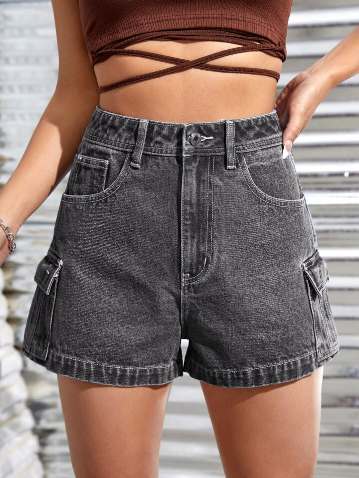 SHEIN Flap Pocket Denim Shorts | SHEIN
