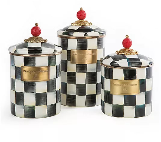 MacKenzie- Childs Set of 3 Enamel Canisters - Sm, Md, & Lg | QVC