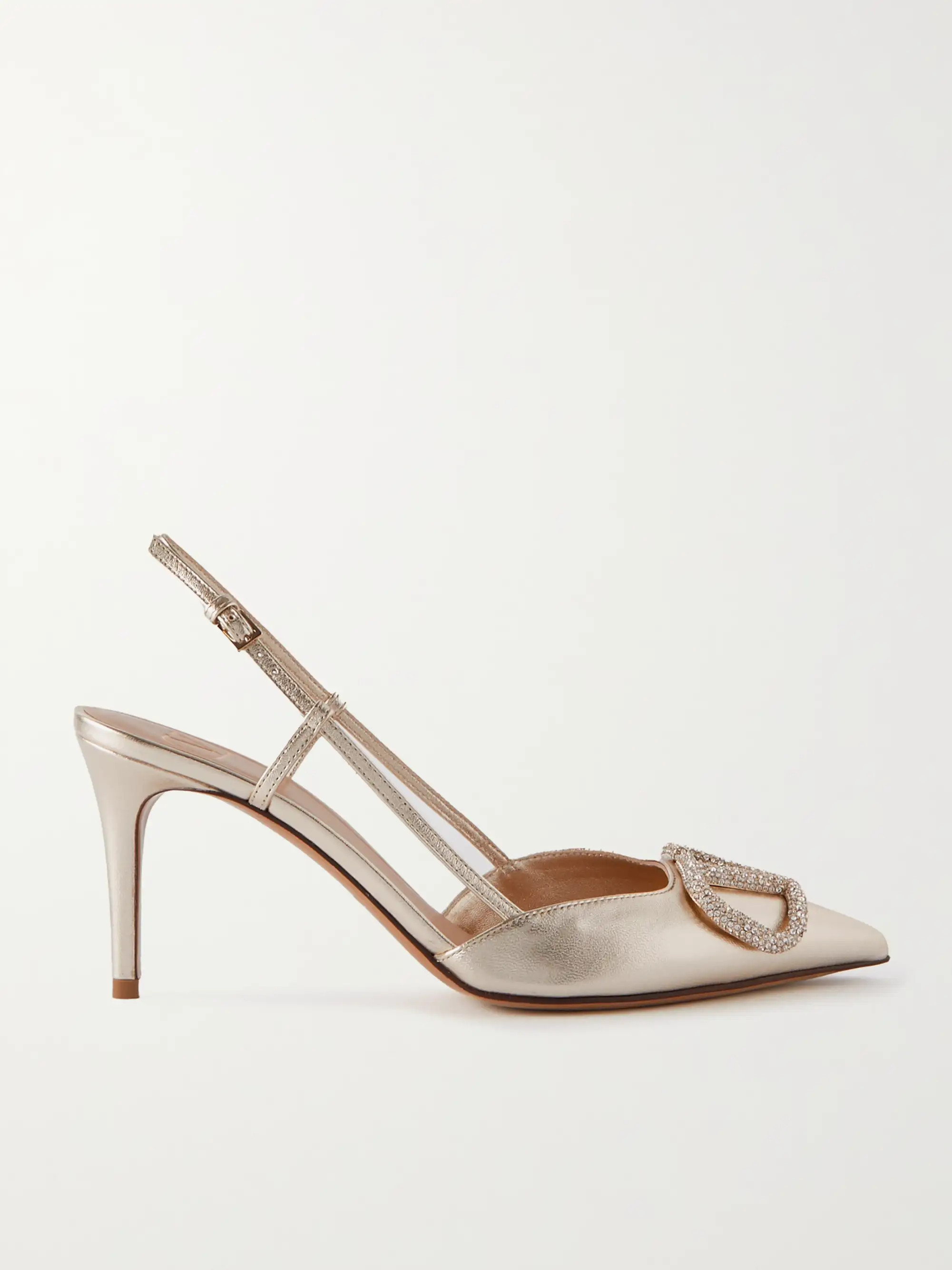 VLOGO Glow 80 Swarovski crystal-embellished metallic leather slingback pumps | NET-A-PORTER (US)