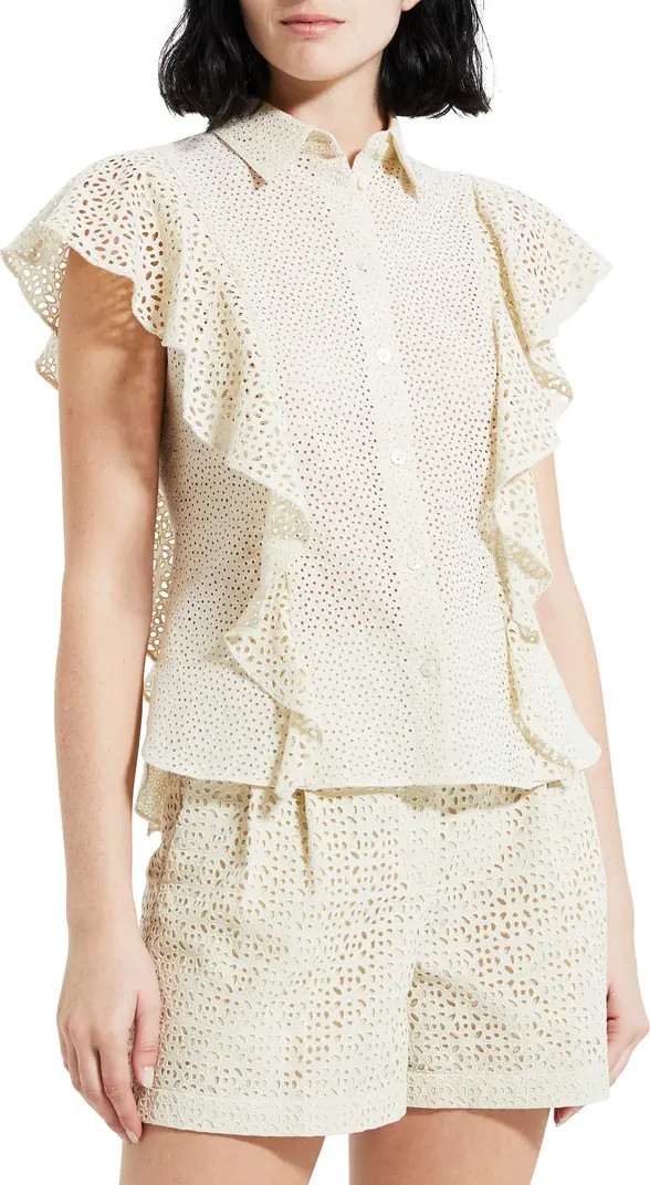 Theory Nova Flutter Sleeve Eyelet Cotton Blouse | Nordstrom | Nordstrom