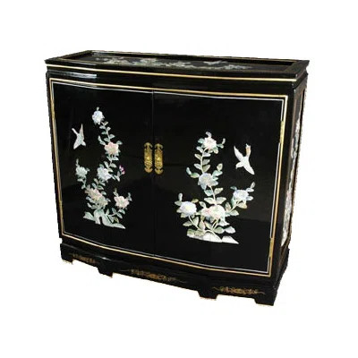 Asian Floral Design Slant Front Accent Cabinet | Wayfair North America