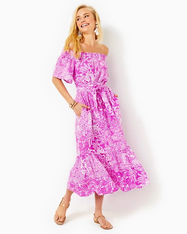 Isbell Off-The-Shoulder Linen Midi Dress | Lilly Pulitzer