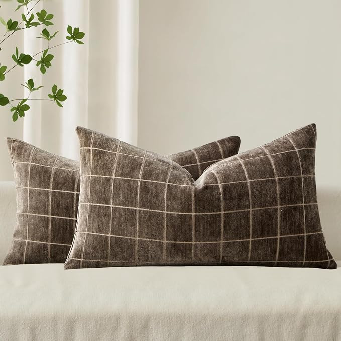MIULEE Decorative Chenille Check Lumbar Throw Pillow Covers Vintage Plaid Couch Pillows 12x20 Inc... | Amazon (US)