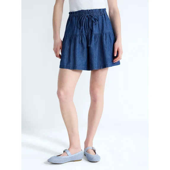 Free Assembly Women's Pull On Seamed Denim Shorts, 4" Inseam, Sizes XS-XXL - Walmart.com | Walmart (US)