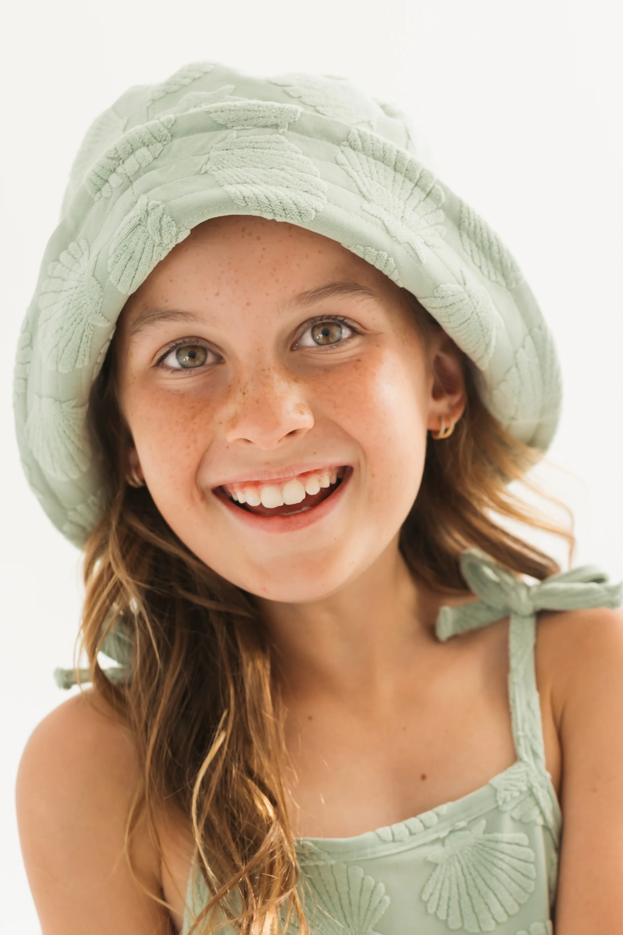Green Seashell Terry Bucket Hat | Girls Beach Vacation Hat | In My Jammers | In My Jammers
