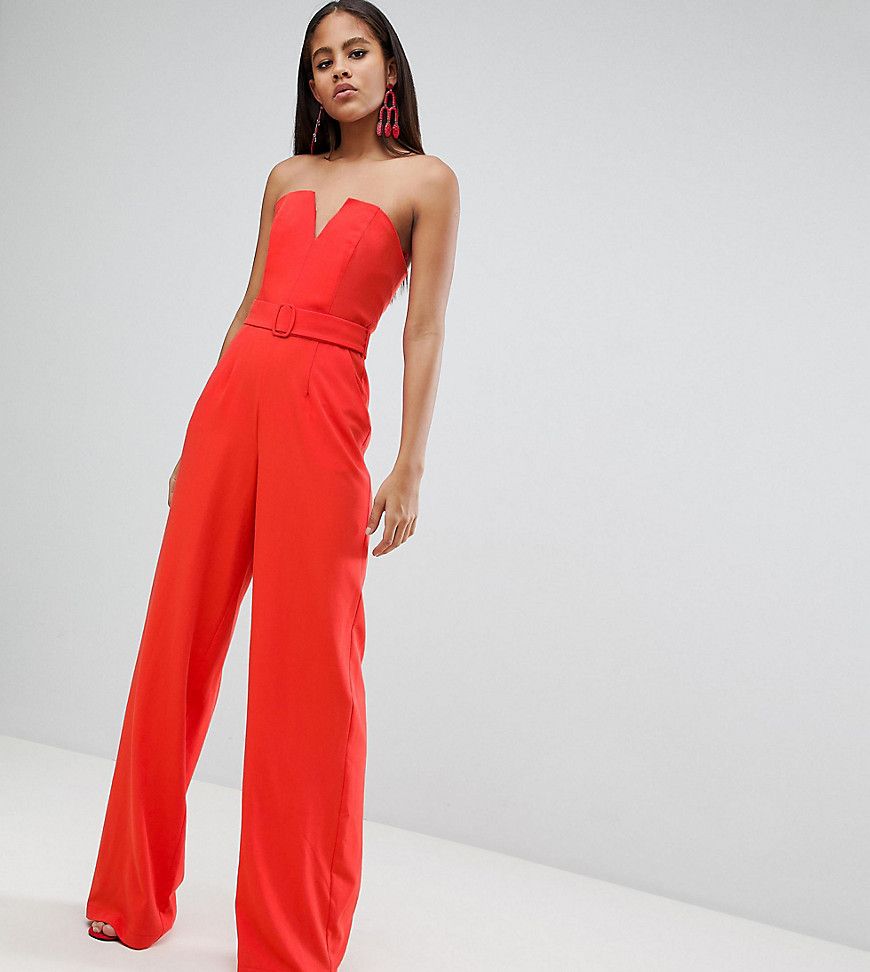 ASOS DESIGN Tall Jumpsuit With Structured Bodice And Wide Leg - Orange | ASOS US