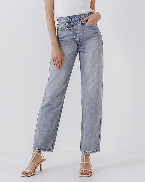 Grey Lab High Waisted Asymmetric Wrap Straight Jeans | Express